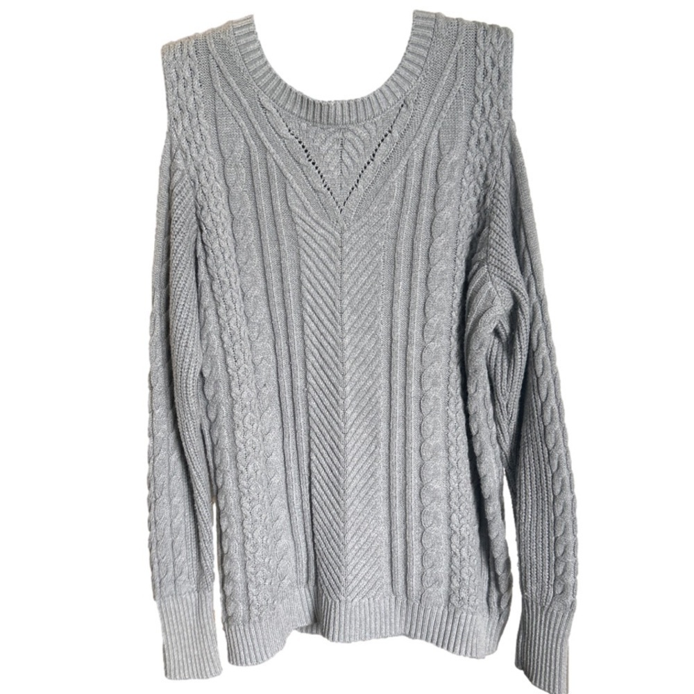 Lane Bryant Women's Gray Cable Knit Cold Shoulder Pullover Sweater, 14/16